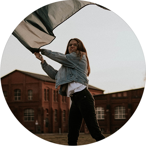 a woman waving flag